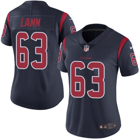 Women's Nike Houston Texans #63 Kendall Lamm Limited Navy Blue Rush Vapor Untouchable NFL Jersey - Ujersey