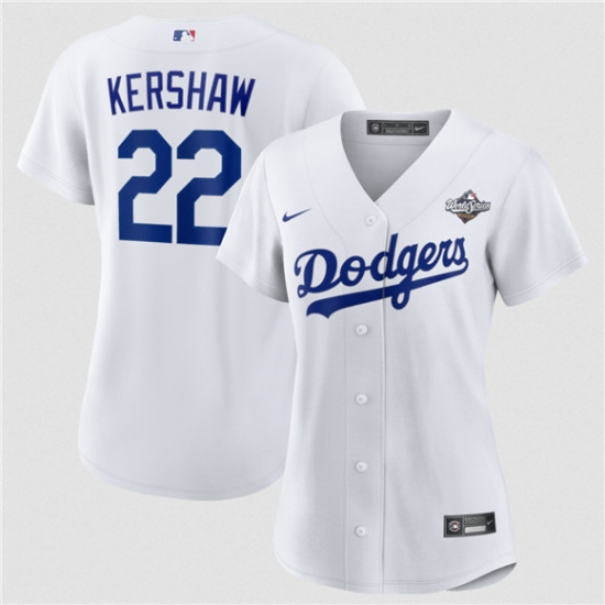 Women's Los Angeles Dodgers #22 Clayton Kershaw White 2025 World Series Home Cool Base Stitched Baseball Jersey(Run Small) - Ujersey