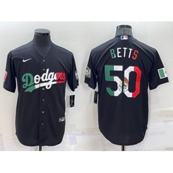 Men's Los Angeles Dodgers #50 Mookie Betts Mexico Black Cool Base Stitched Baseball Jersey - Ujersey