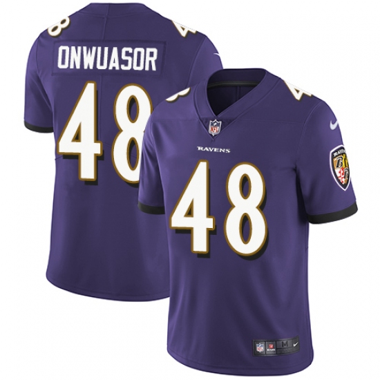 Youth Nike Baltimore Ravens #48 Patrick Onwuasor Purple Team Color Vapor Untouchable Limited Player NFL Jersey - Ujersey