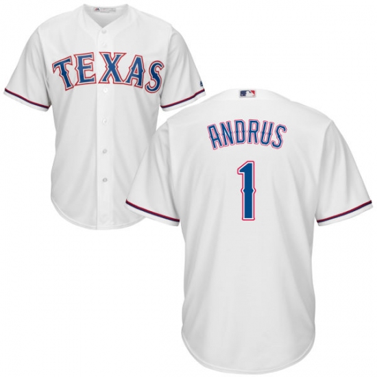 Youth Majestic Texas Rangers #1 Elvis Andrus Replica White Home Cool Base MLB Jersey - Ujersey
