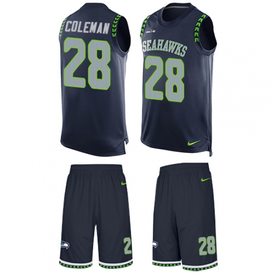 Men's Nike Seattle Seahawks #28 Justin Coleman Limited Steel Blue Tank Top Suit NFL Jersey - Ujersey
