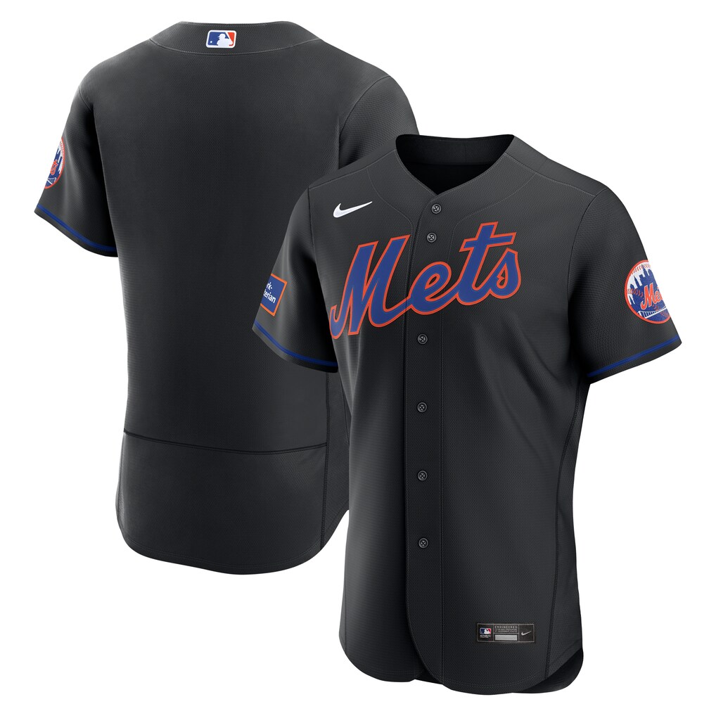Men's New York Mets Nike Black Alternate Authentic Sponsor Patch Jersey - Ujersey