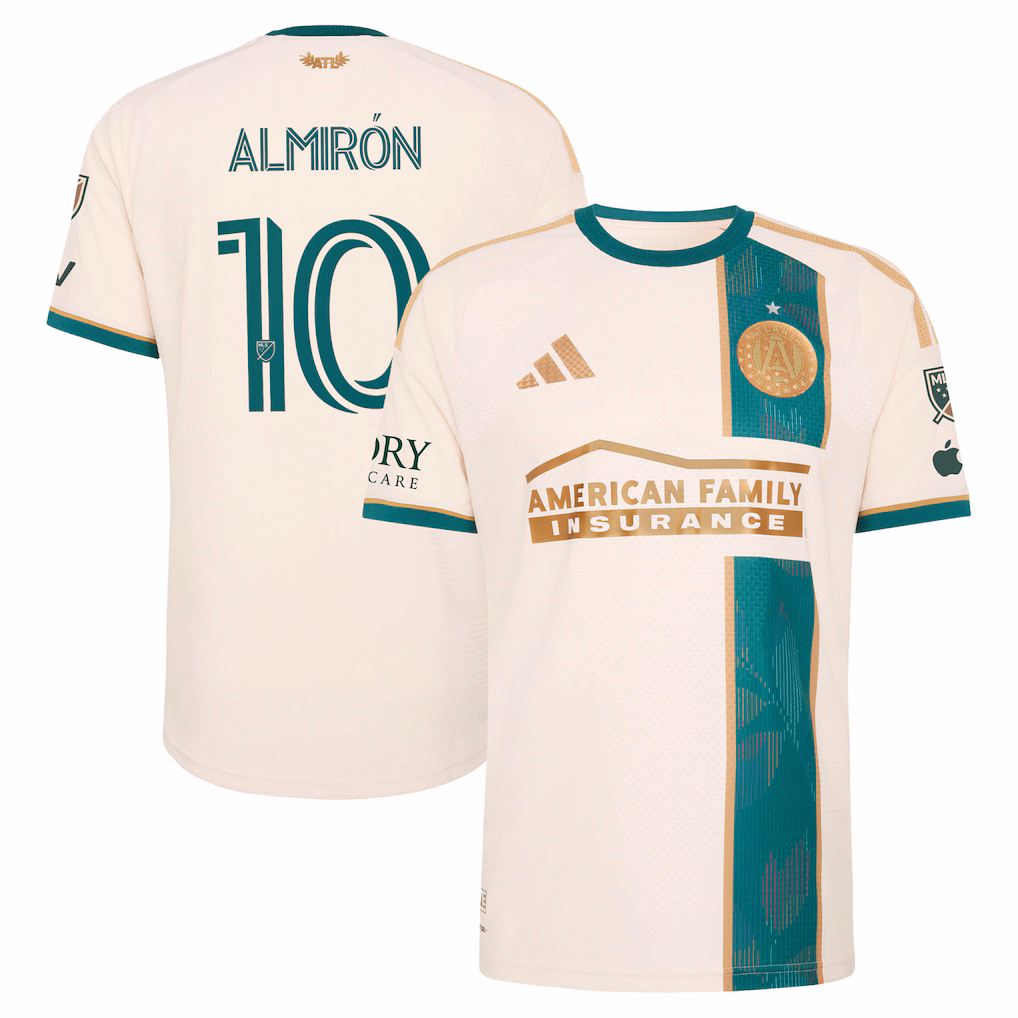 Men's Atlanta United FC Miguel Almiron adidas Tan 2026 Spirit of '96 On-Field Authentic Patch Jersey - ujerseystore