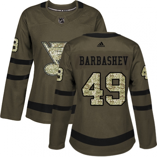 Women's Adidas St. Louis Blues #49 Ivan Barbashev Authentic Green Salute to Service NHL Jersey - Ujersey