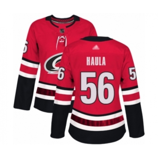 Women's Carolina Hurricanes #56 Erik Haula Authentic Red Home Hockey Jersey - Ujersey