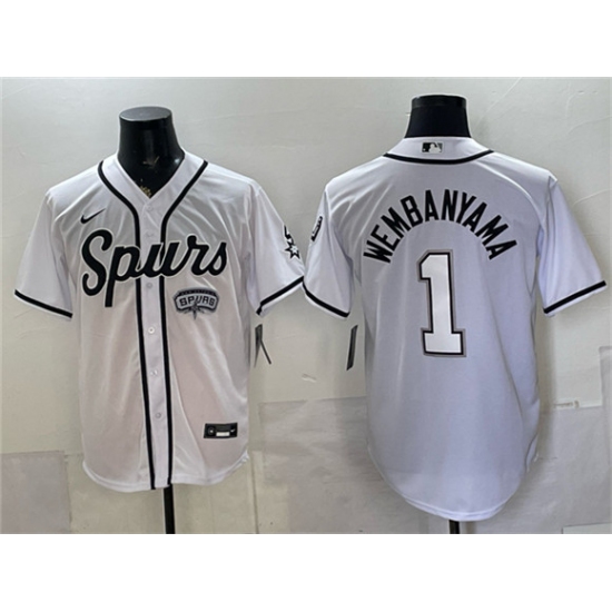 Men's San Antonio Spurs #1 Victor Wembanyama White Stitched Baseball Jersey - Ujersey
