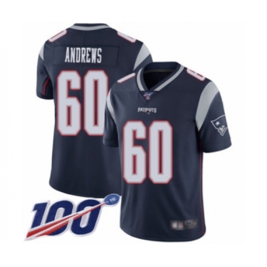 Men's New England Patriots #60 David Andrews Navy Blue Team Color Vapor Untouchable Limited Player 100th Season Football Jersey - Ujersey