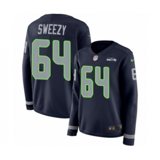 Women's Nike Seattle Seahawks #64 J.R. Sweezy Limited Navy Blue Therma Long Sleeve NFL Jersey - Ujersey