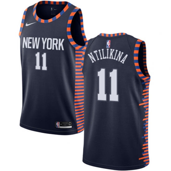 Men's Nike New York Knicks #11 Frank Ntilikina Swingman Navy Blue NBA Jersey - 2018 19 City Edition - Ujersey