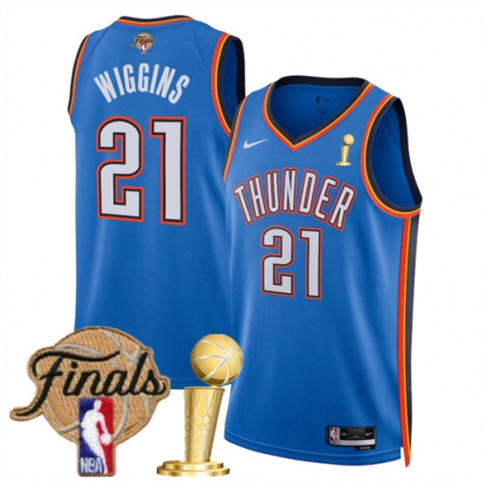 Men's Oklahoma City Thunder #21 Aaron Wiggins Blue 2025 Finals And Finals Champions Icon Edition Stitched Basketball Jersey