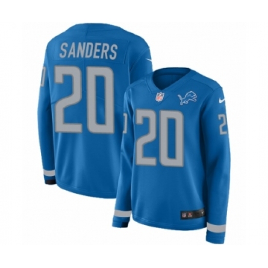 Women's Nike Detroit Lions #20 Barry Sanders Limited Blue Therma Long Sleeve NFL Jersey - Ujersey