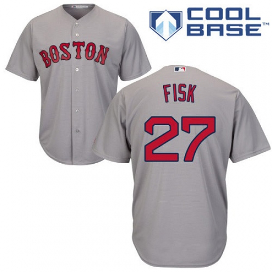 Youth Majestic Boston Red Sox #27 Carlton Fisk Replica Grey Road Cool Base MLB Jersey - Ujersey