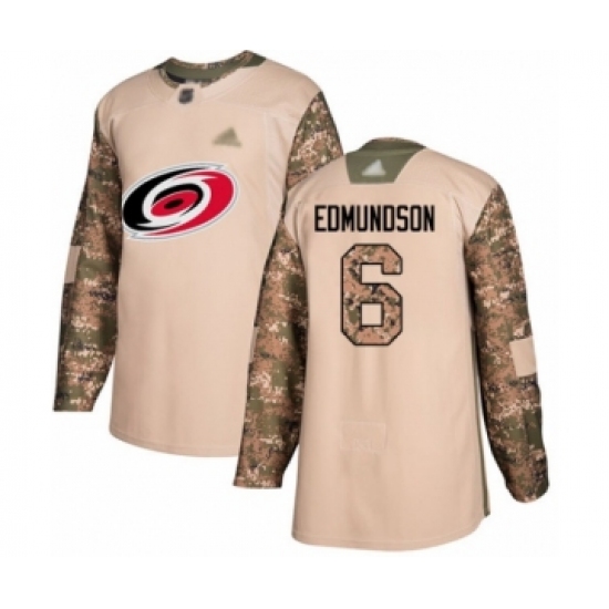 Men's Carolina Hurricanes #6 Joel Edmundson Authentic Camo Veterans Day Practice Hockey Jersey - Ujersey