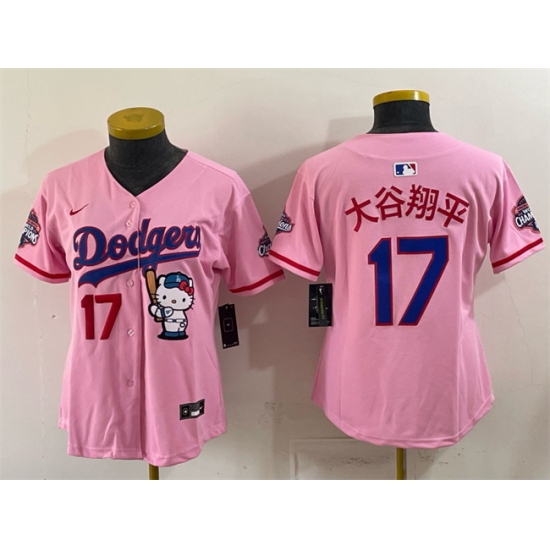 Women's Los Angeles Dodgers #17 大谷翔平 Pink Hello Kitty Night 2025 World Series Champions Stitched Baseball Jersey(Run Small) - Ujersey