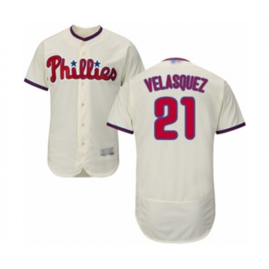 Men's Philadelphia Phillies #21 Vince Velasquez Cream Alternate Flex Base Authentic Collection Baseball Player Jersey - Ujersey