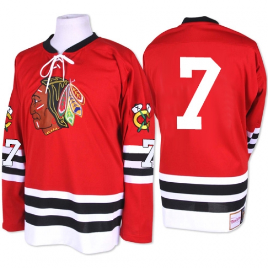 Men's Mitchell and Ness Chicago Blackhawks #7 Chris Chelios Premier Red 1960-61 Throwback NHL Jersey - Ujersey