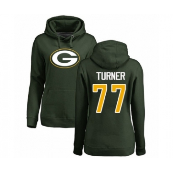 Football Women's Green Bay Packers #77 Billy Turner Green Name & Number Logo Pullover Hoodie - Ujersey NHL