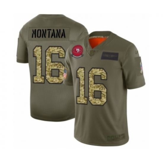 Men's San Francisco 49ers #16 Joe Montana 2019 Olive Camo Salute to Service Limited Jersey - Ujersey