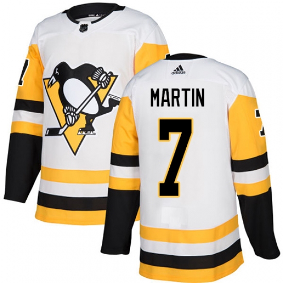 Men's Adidas Pittsburgh Penguins #7 Paul Martin Authentic White Away NHL Jersey - Ujersey