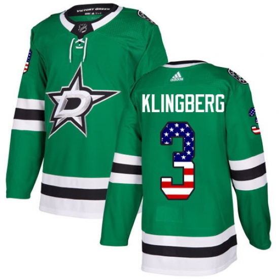 Youth Adidas Dallas Stars #3 John Klingberg Authentic Green USA Flag Fashion NHL Jersey - Ujersey