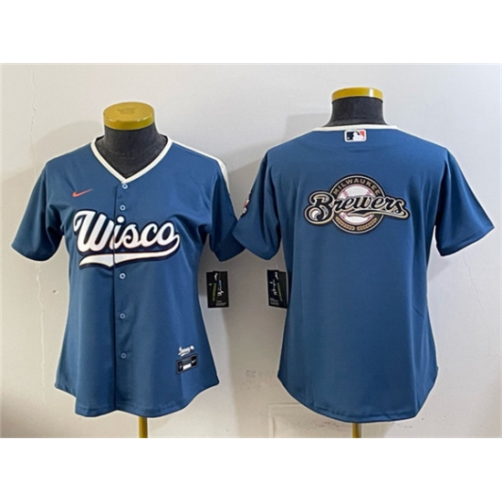 Women's Milwaukee Brewers Team Big Logo Mineral Blue 2026 City Connect Stadium Stitched Jersey(Run Small) - Ujersey