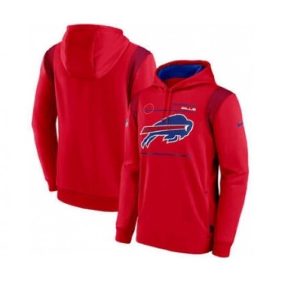 Men's Buffalo Bills 2021 Red Sideline Logo Performance Pullover Hoodie - Ujersey