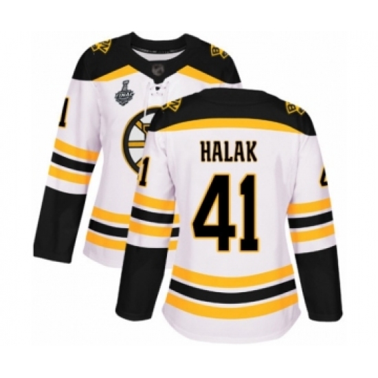 Women's Boston Bruins #41 Jaroslav Halak Authentic White Away 2019 Stanley Cup Final Bound Hockey Jersey - Ujersey
