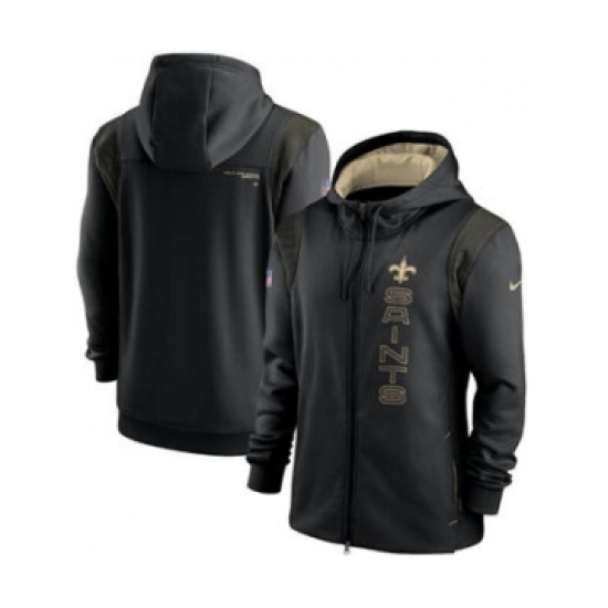 Men's New Orleans Saints 2021 Black Sideline Team Performance Full-Zip Hoodie - Ujersey