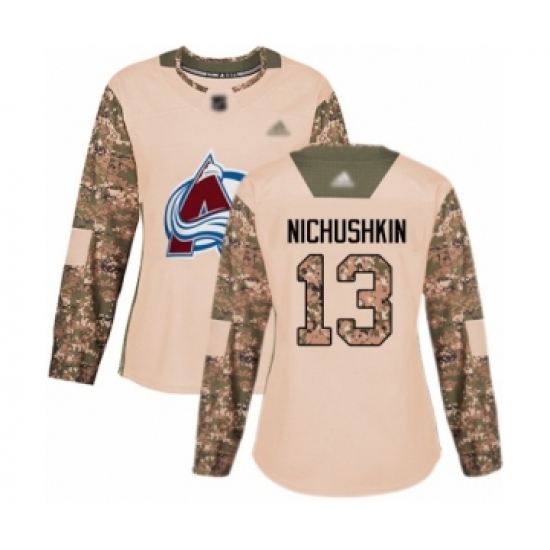 Women's Colorado Avalanche #13 Valeri Nichushkin Authentic Camo Veterans Day Practice Hockey Jersey - Ujersey