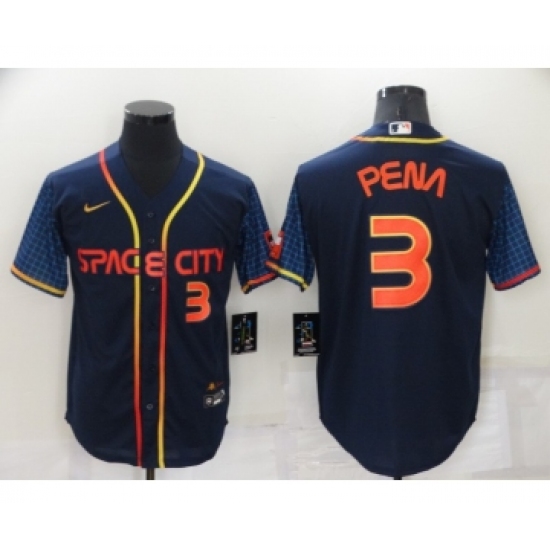 Men's Houston Astros #3 Jeremy Pena Number 2022 Navy Blue City Connect Cool Base Stitched Jersey - Ujersey