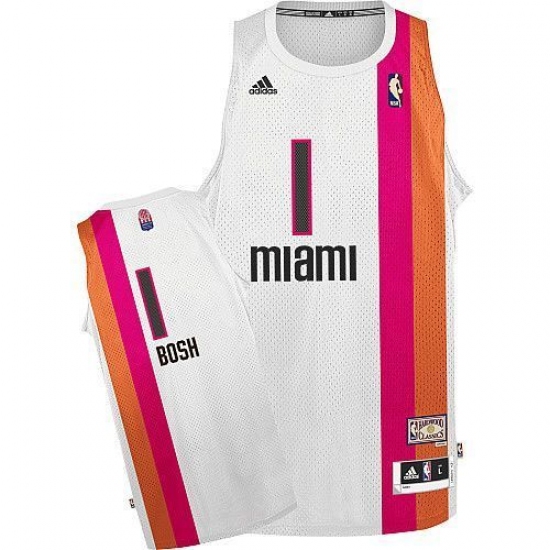 Men's Adidas Miami Heat #1 Chris Bosh Swingman White ABA Hardwood Classic NBA Jersey - Ujersey