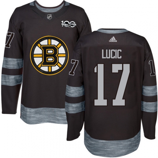 Men's Adidas Boston Bruins #17 Milan Lucic Authentic Black 1917-2017 100th Anniversary NHL Jersey