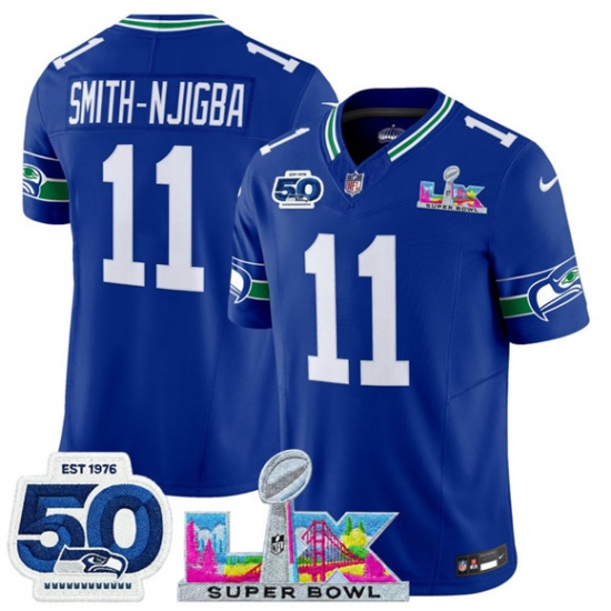 Men's Seattle Seahawks #11 Jaxon Smith-Njigba Royal 2025 F.U.S.E. Super Bowl LX And 50th Season Vapor Throwback Limited Football Stitched Jersey - Ujersey