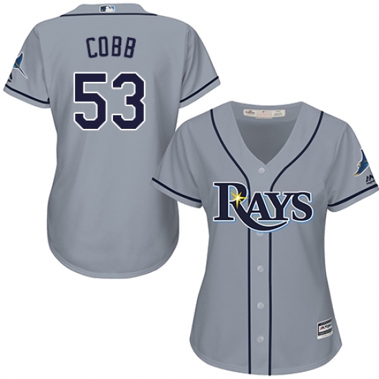 Women's Majestic Tampa Bay Rays #53 Alex Cobb Authentic Grey Road Cool Base MLB Jersey - Ujersey