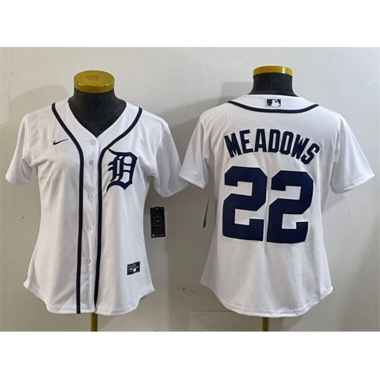 Women's Detroit Tigers #22 Parker Meadows White Cool Base Stitched Baseball Jersey(Run Small) - Ujersey