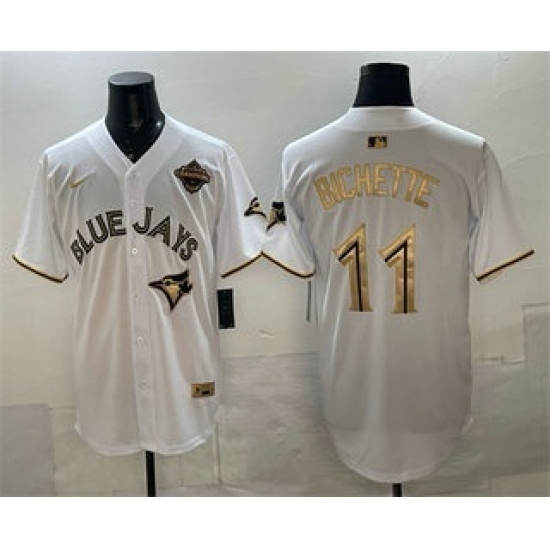 Men's Toronto Blue Jays #11 Bo Bichette White Gold 2025 American League Champions Limited Stitched Jersey - Ujersey