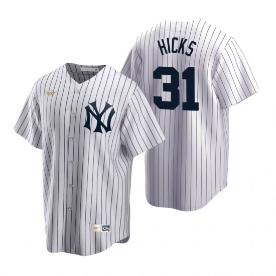 Men's Nike New York Yankees #31 Aaron Hicks White Cooperstown Collection Home Stitched Baseball Jersey - Ujersey