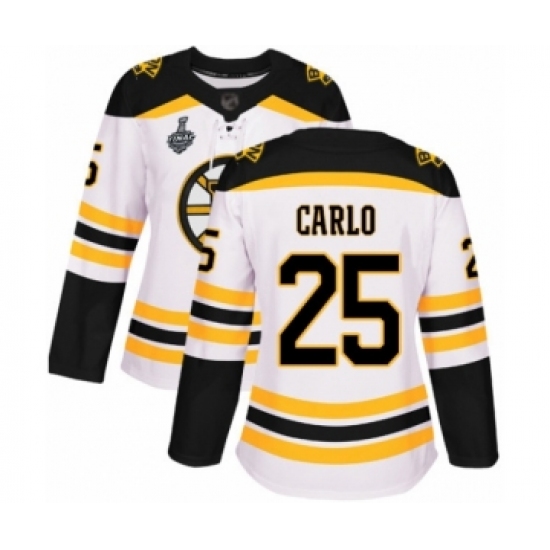 Women's Boston Bruins #25 Brandon Carlo Authentic White Away 2019 Stanley Cup Final Bound Hockey Jersey - Ujersey
