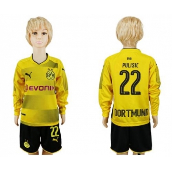 Dortmund #22 Pulisic Home Long Sleeves Kid Soccer Club Jersey