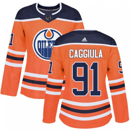 Women's Adidas Edmonton Oilers #91 Drake Caggiula Authentic Orange Home NHL Jersey - Ujersey