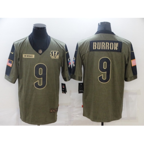 Men's Cincinnati Bengals #9 Joe Burrow Nike Olive 2021 Salute To Service Limited Player Jersey - Ujersey