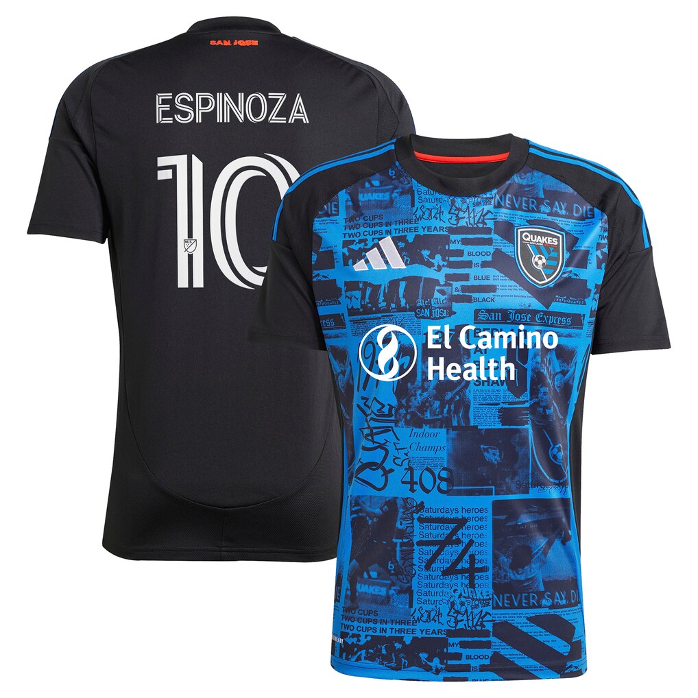 Men's San Jose Earthquakes Cristian Espinoza adidas Black 2025 Headliner Replica Player Jersey - Ujersey
