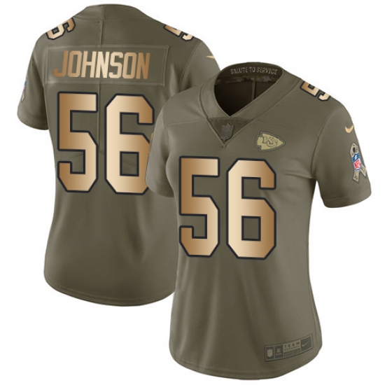 Women's Nike Kansas City Chiefs #56 Derrick Johnson Limited Olive/Gold 2017 Salute to Service NFL Jersey