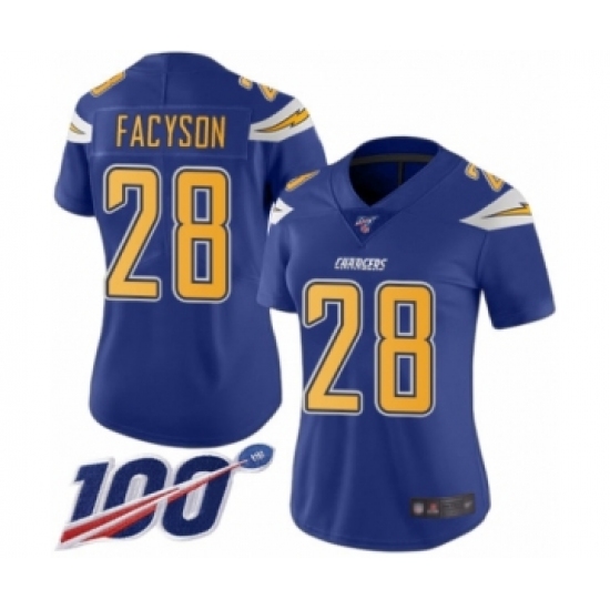Women's Los Angeles Chargers #28 Brandon Facyson Limited Electric Blue Rush Vapor Untouchable 100th Season Football Jersey - Ujersey