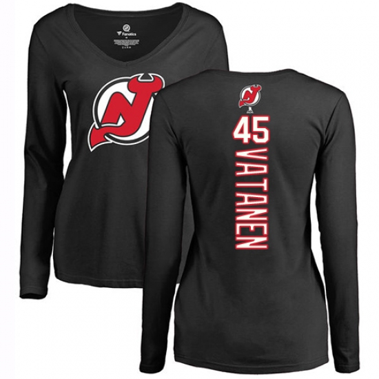 NHL Women's Adidas New Jersey Devils #45 Sami Vatanen Black Backer Long Sleeve T-Shirt - Ujersey
