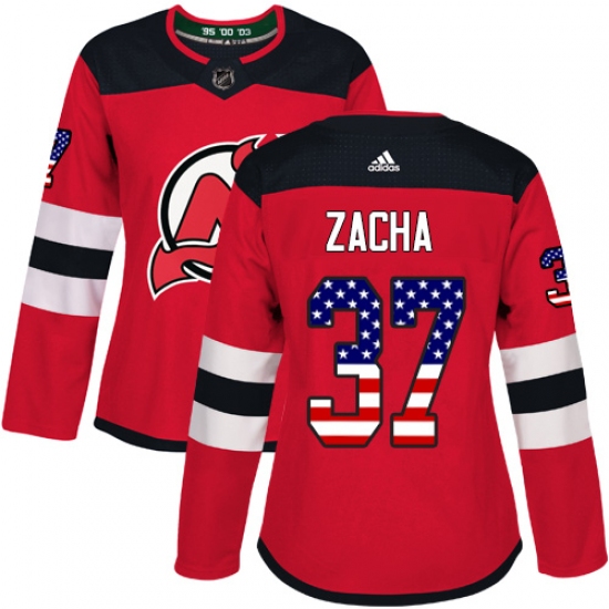 Women's Adidas New Jersey Devils #37 Pavel Zacha Authentic Red USA Flag Fashion NHL Jersey - Ujersey
