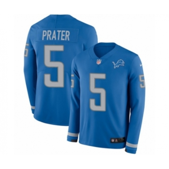Youth Nike Detroit Lions #5 Matt Prater Limited Blue Therma Long Sleeve NFL Jersey - Ujersey