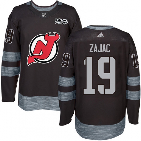 Men's Adidas New Jersey Devils #19 Travis Zajac Authentic Black 1917-2017 100th Anniversary NHL Jersey - Ujersey