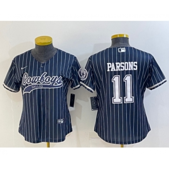Women's Dallas Cowboys #11 Micah Parsons Navy Blue Pinstripe With Patch Cool Base Stitched Baseball Jersey - Ujersey